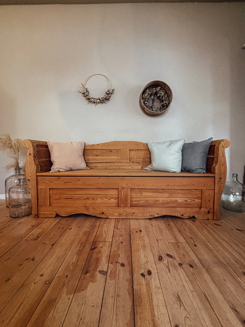 Antike Landhaus Truhenbank | Massivholz naturbelassen | 205 cm