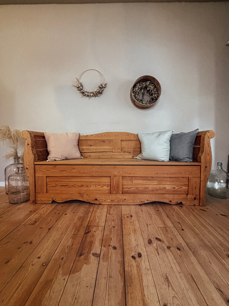 Antike Landhaus Truhenbank | Massivholz naturbelassen | 205 cm