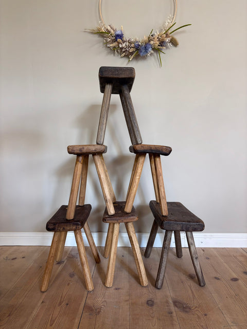 Antiker Hocker / Schemel #3 | Weichholz Vintage | warmbraune Patina