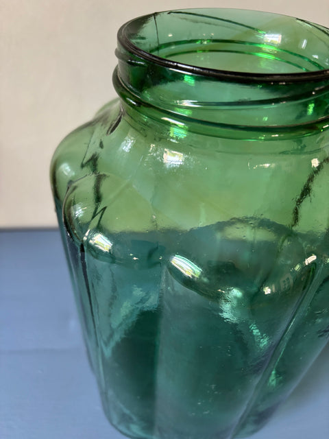 Vintage Glas Vase  grob geriffelt grün