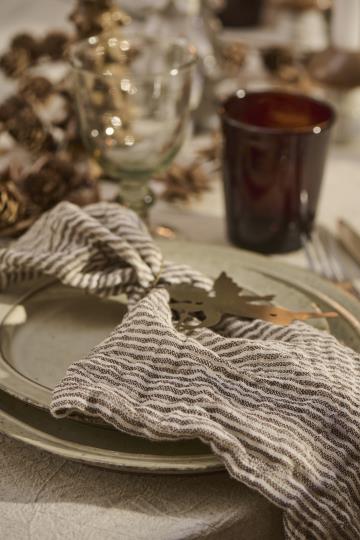 Ib Laursen Stoffserviette doppelt gewebt braun/weiß gestreift