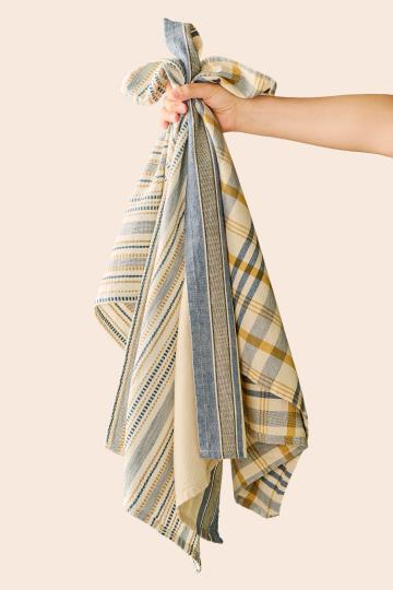 Ib Laursen Geschirrtuch Walter natur mit blauen und grauen Streifen (50x70cm)