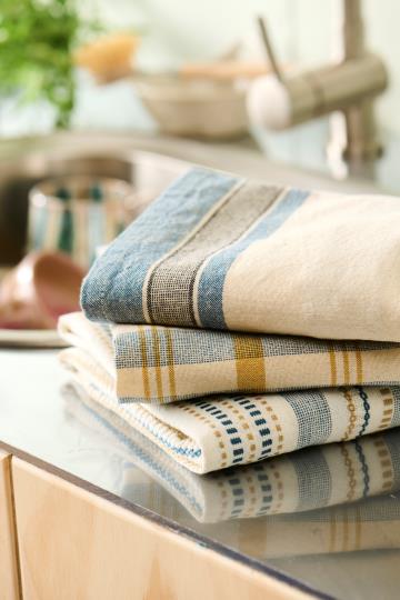 Ib Laursen Geschirrtuch Walter natur mit blauen und grauen Streifen (50x70cm)