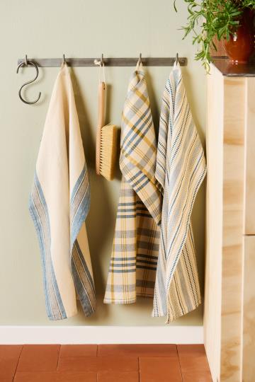 Ib Laursen Geschirrtuch Walter natur mit blauen und grauen Streifen (50x70cm)