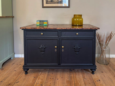 Große Kommode mit Marmorplatte | Kreidefarbe Midnight Black | Paint of Walinoon