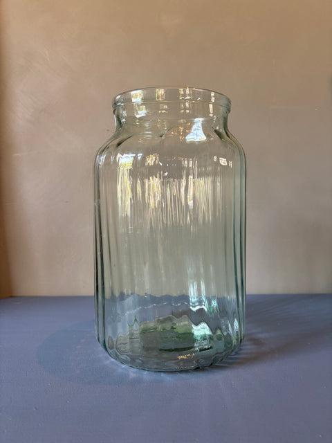 Vintage Glas Vase geriffelt hoch