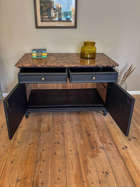 Große Kommode mit Marmorplatte | Kreidefarbe Midnight Black | Paint of Walinoon