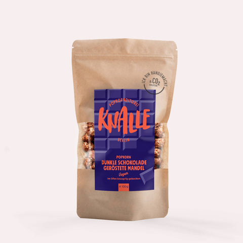 Knalle Dunkle Schokolade Geröstete Mandel Popcorn - Vegan 100g - wundervino