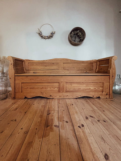 Antike Landhaus Truhenbank | Massivholz naturbelassen | 205 cm