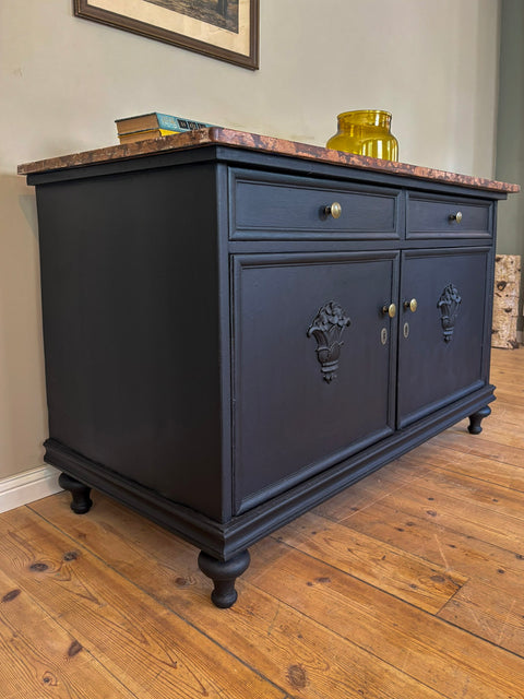 Große Kommode mit Marmorplatte | Kreidefarbe Midnight Black | Paint of Walinoon