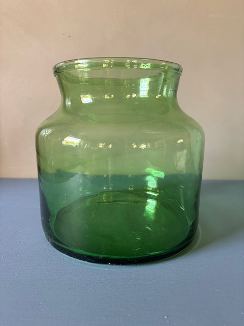 Vintage Glas Vase bauchig grün