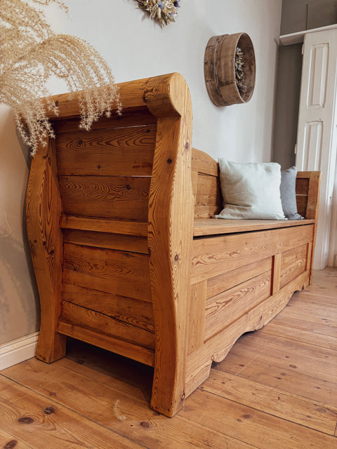 Antike Landhaus Truhenbank | Massivholz naturbelassen | 205 cm