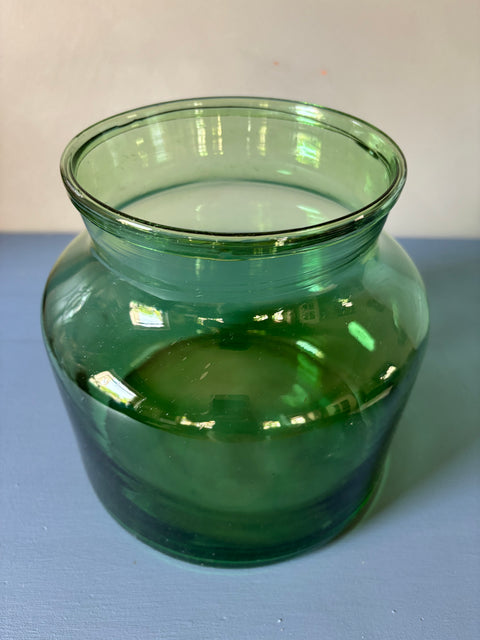 Vintage Glas Vase bauchig grün