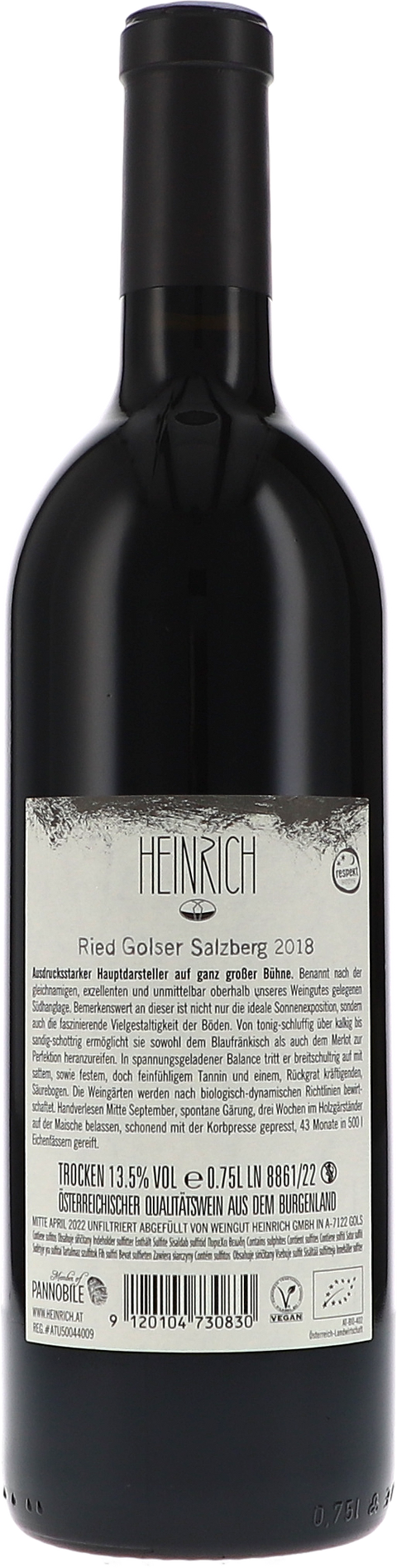 Heinrich Salzberg 2018 BIO Rücketikett