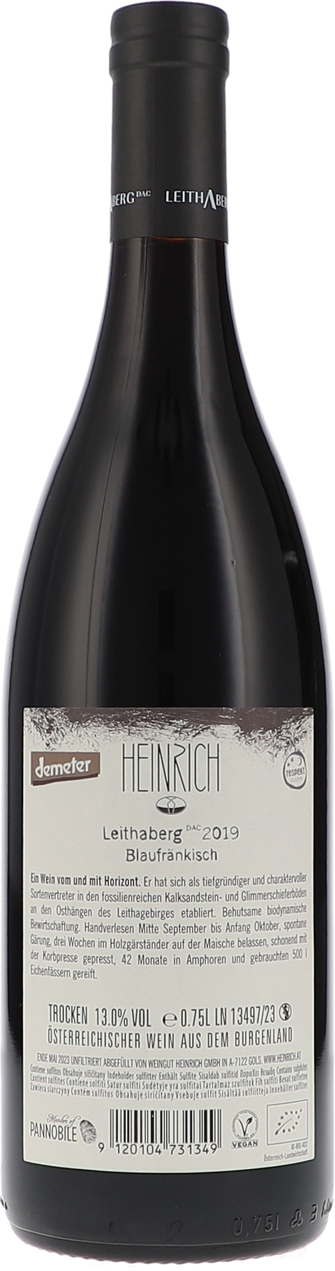 Heinrich Blaufränkisch Leithaberg DAC 2019 BIO Rücketikett