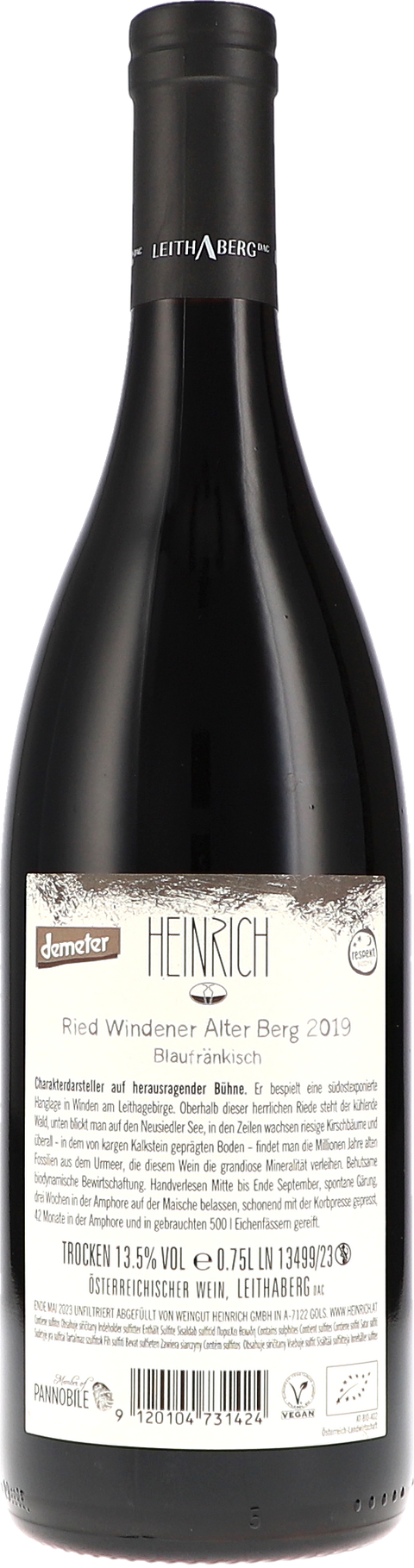 Heinrich Blaufränkisch Alter Berg Leithaberg DAC 2019 BIO Rücketikett