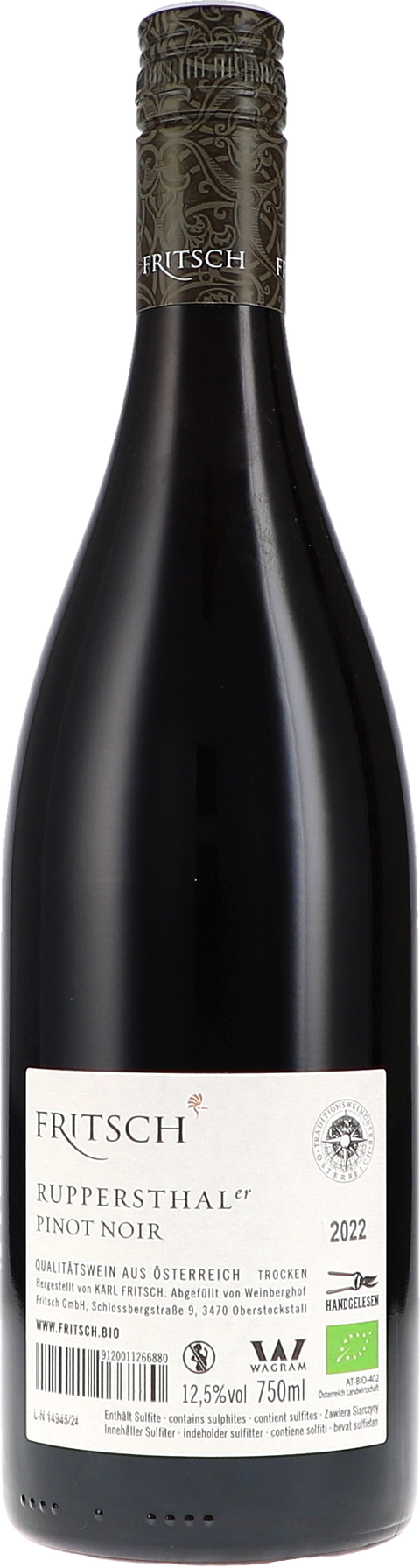 Fritsch Pinot Noir Ruppertsthal 2022 BIO Rücketikett