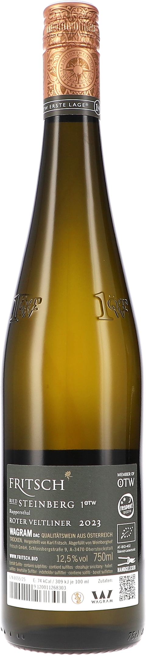 Fritsch Roter Veltliner Ried Steinberg 1.ÖTW 2023 BIO Rücketikett