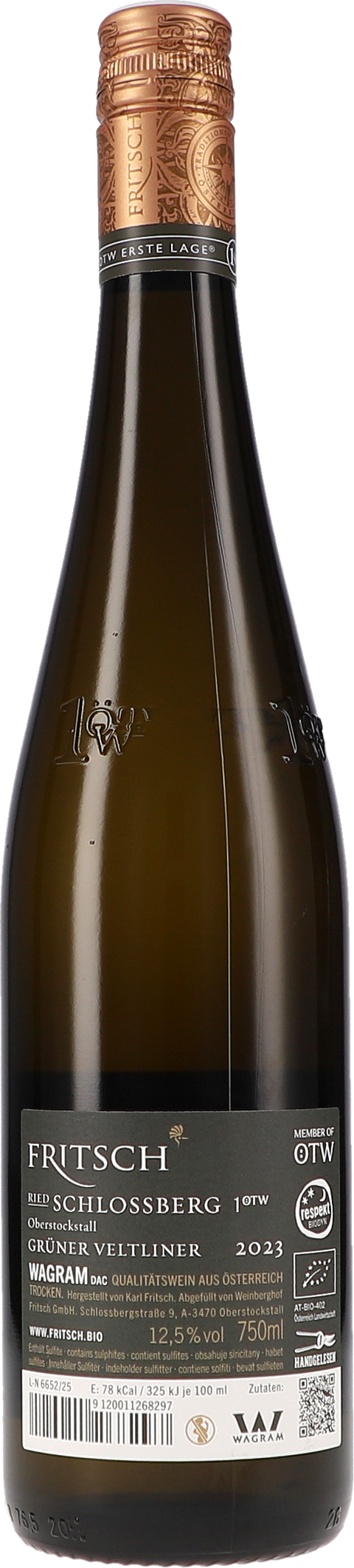 Fritsch Grüner Veltliner Ried Schlossberg 1.ÖTW 2023 BIO Rücketikett