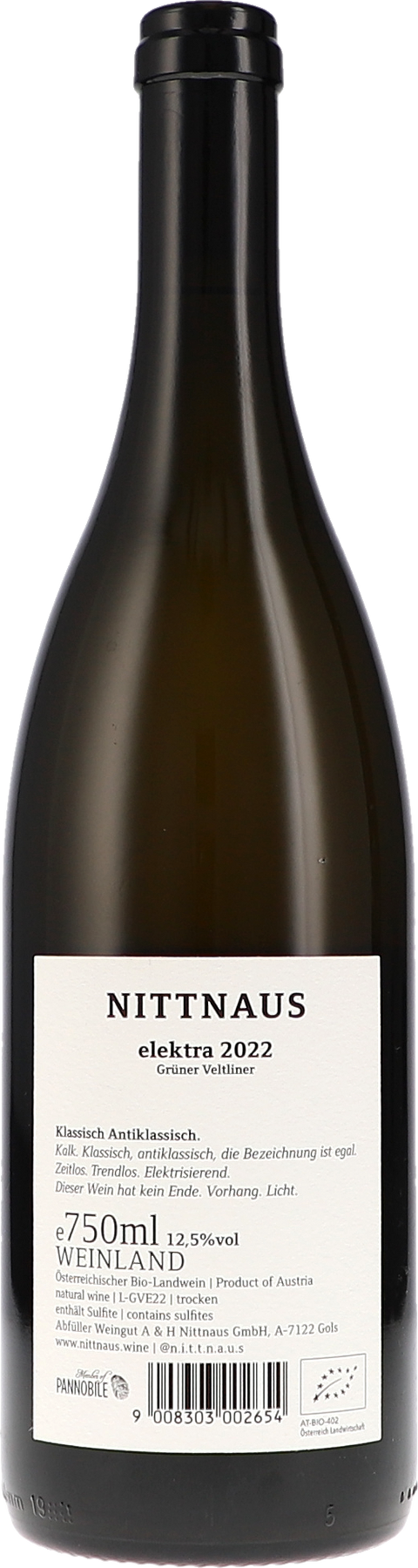 Nittnaus Anita & Hans Grüner Veltliner Elektra 2022 BIO Rücketikett