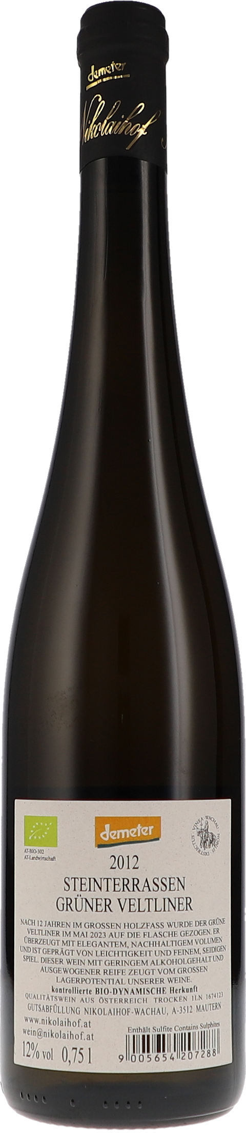 Nikolaihof Grüner Veltliner Steinterrassen trocken 2012 BIO Rücketikett
