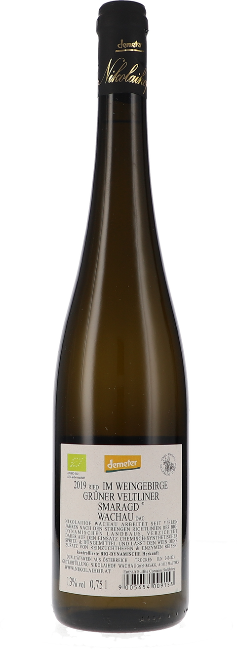 Nikolaihof Im Weingebirge, Grüner Veltliner Smaragd trocken 2019 BIO Rücketikett