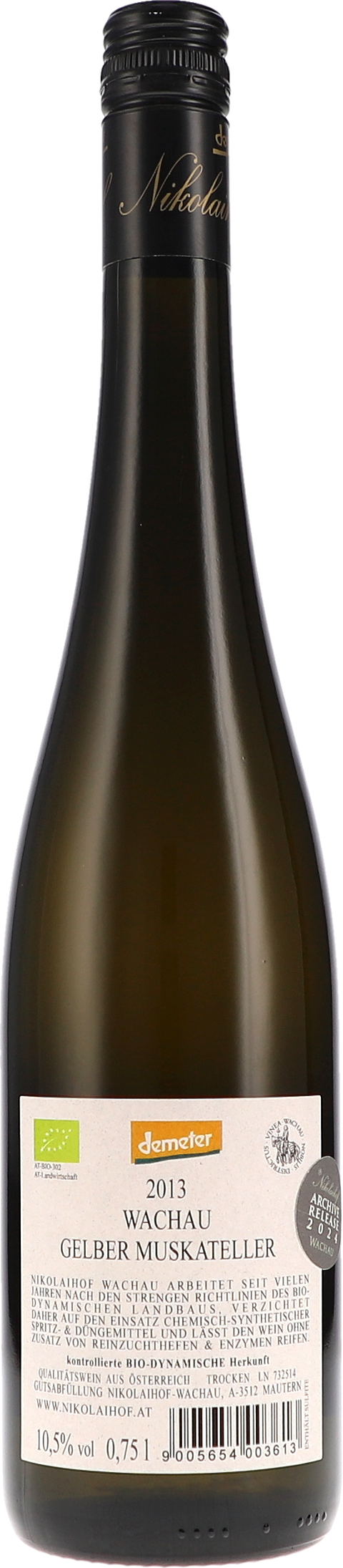 Nikolaihof Gelber Muskateller trocken 2013 BIO Rücketikett