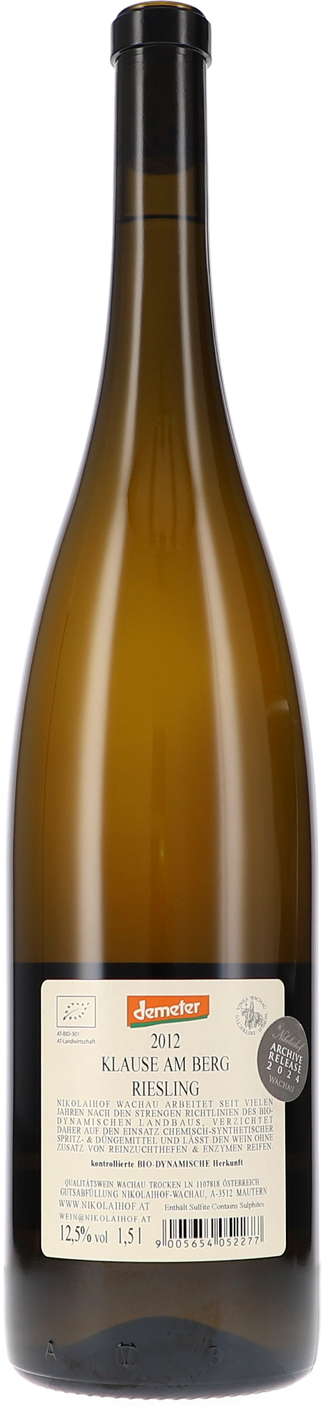 Nikolaihof Klause am Berg, Riesling trocken 2012 BIO 1,5L Rücketikett
