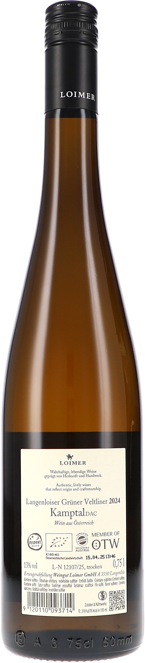 Loimer Langenloiser Grüner Veltliner Kamptal DAC 2024 BIO Rücketikett