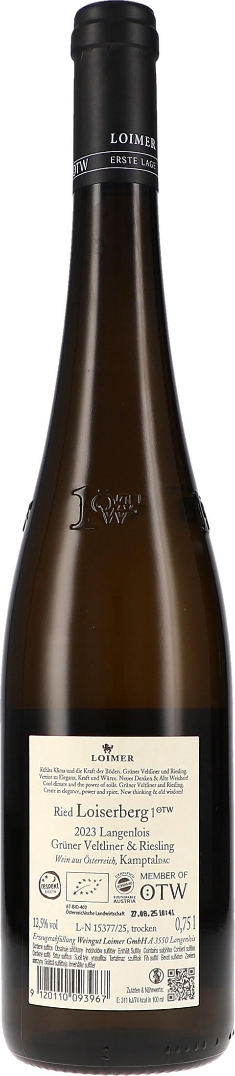 Loimer Ried Loiserberg Grüner Veltliner & Riesling 1.ÖTW Kamptal DAC 2023 BIO Rücketikett