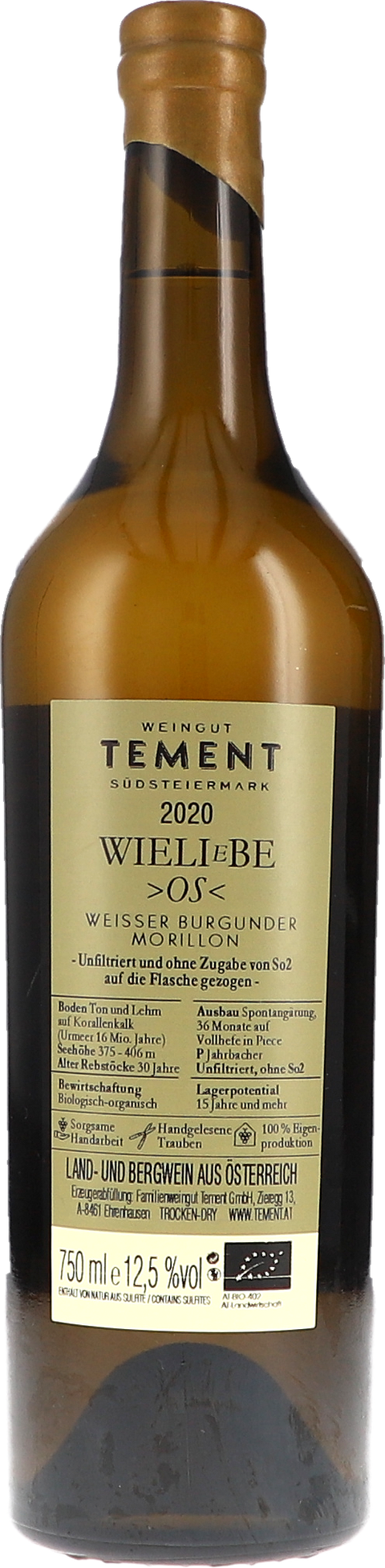 Tement "Weisser Burgunder ""WIELIeBE, OS""" 2020 BIO Rücketikett