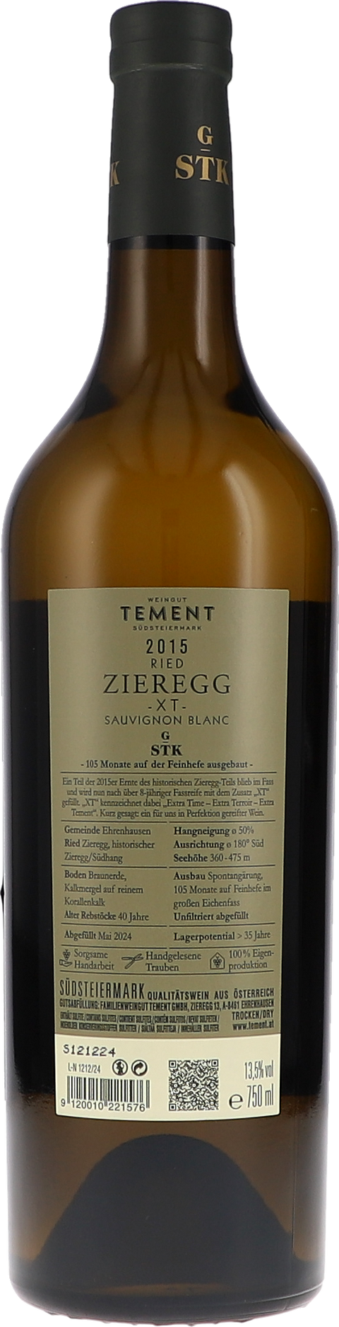 Tement "Ried Zieregg ""XT"" Sauvignon Blanc, Große STK" 2015 Rücketikett
