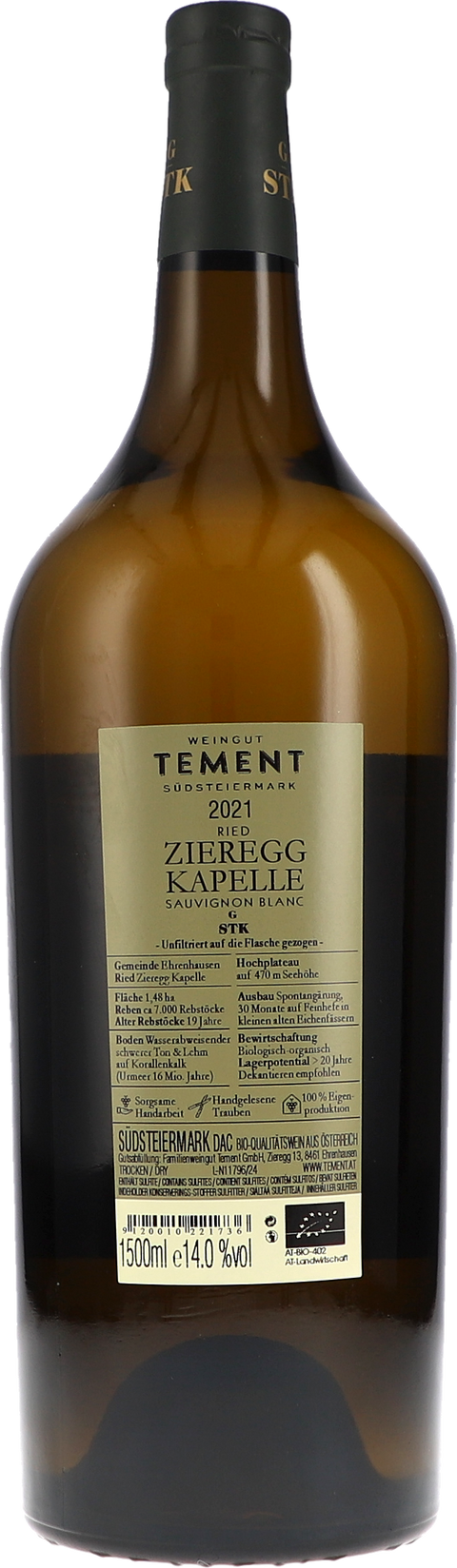 Tement Ried Zieregg Kapelle Sauvignon Blanc, Große STK Lage 2021 1,5L BIO Rücketikett