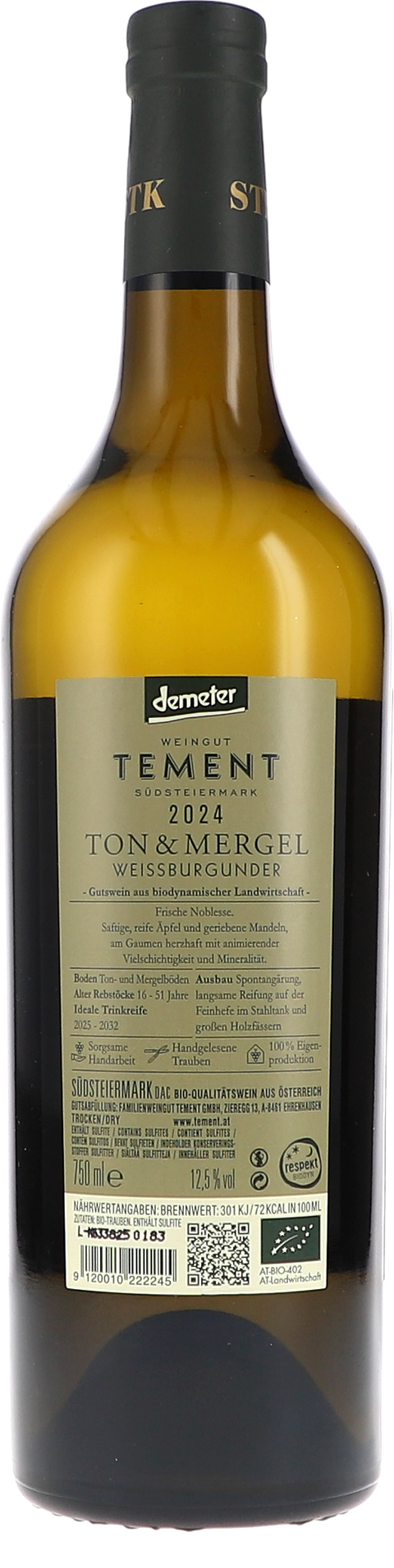 Tement "Weissburgunder ""Ton & Mergel"", Südsteiermark DAC" 2024 BIO Rücketikett