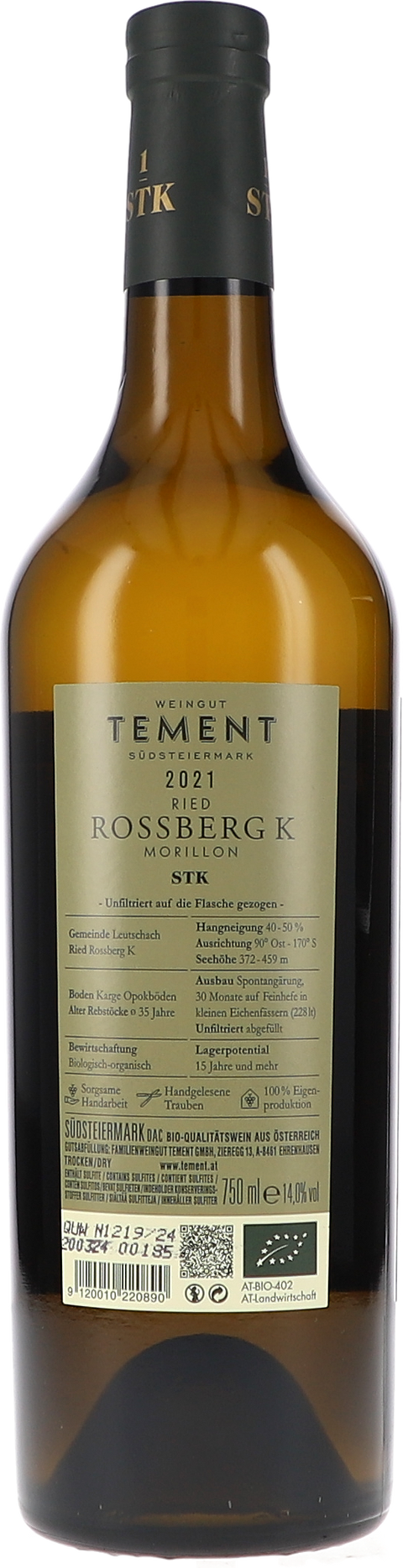 Tement Ried Rossberg K Morillon 2021 BIO Rücketikett