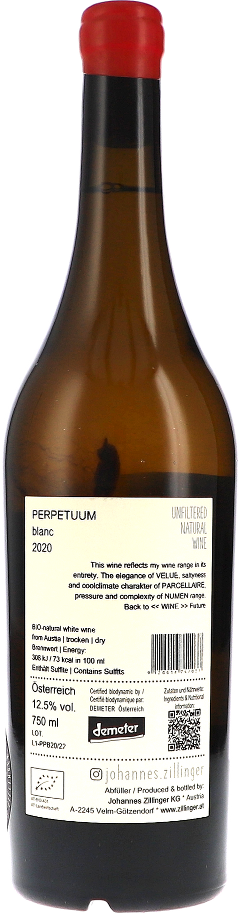Johannes Zillinger Perpetuum blanc 2020 BIO Rücketikett