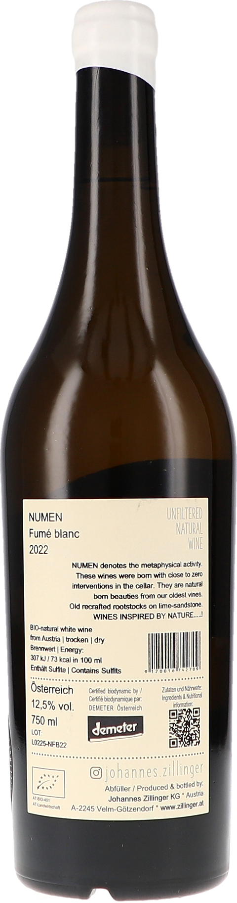 Johannes Zillinger NUMEN Fumé Blanc 2022 BIO Rücketikett