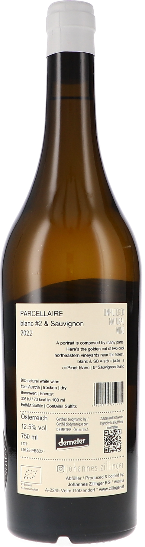 Johannes Zillinger parcellaire blanc&sauvignon 2022 BIO Rücketikett