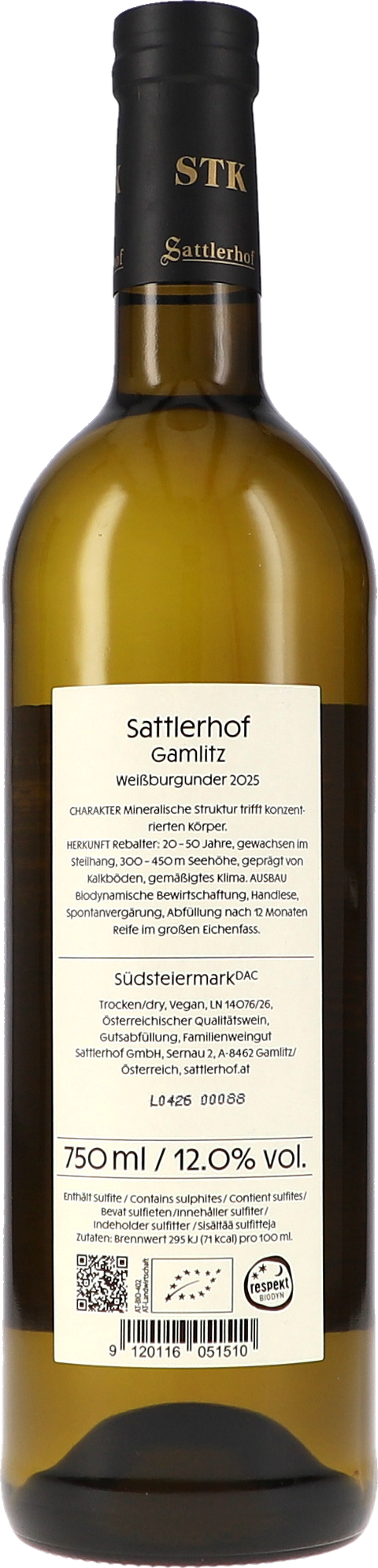 Sattlerhof Gamlitz Weissburgunder DAC 2025 BIO