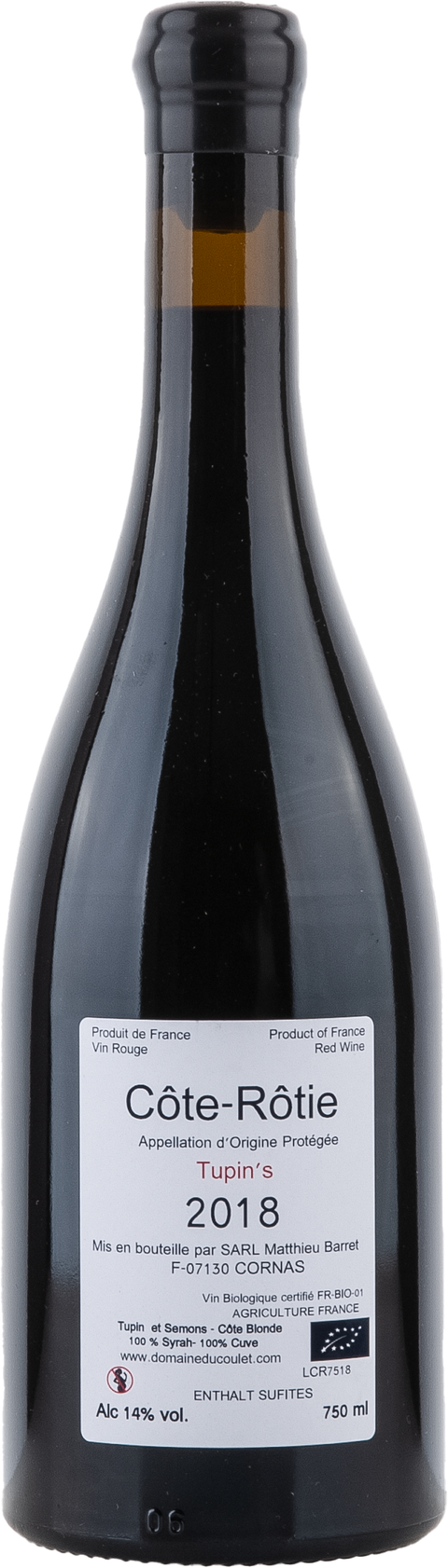 Du Coulet Côte-Rotie "Tupin's" 2018 BIO Rücketikett