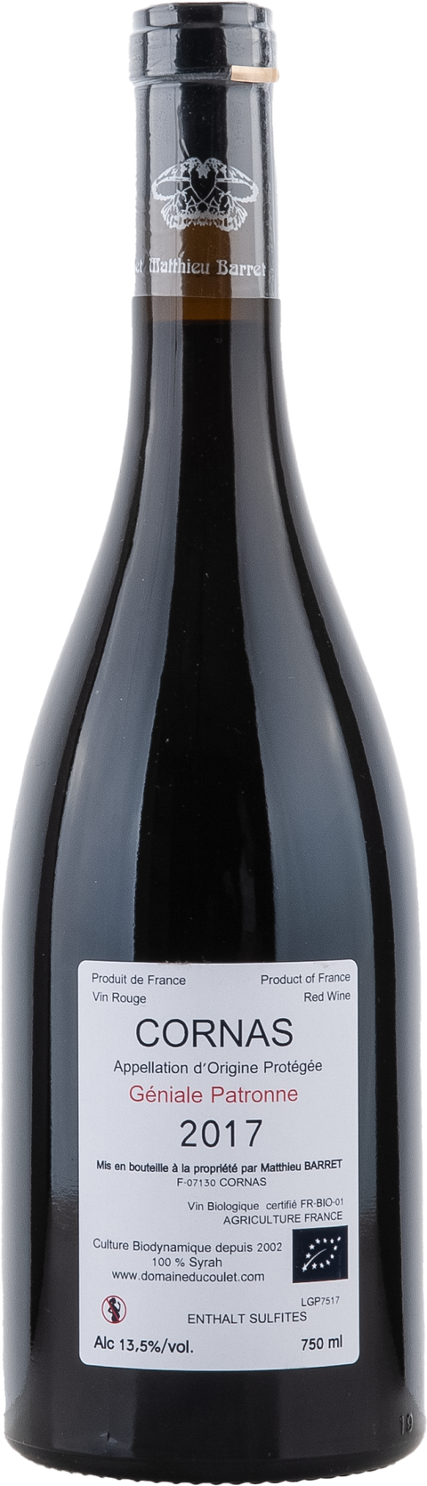 Du Coulet "Cornas ""La Géniale Patronne""" 2017 BIO Rücketikett