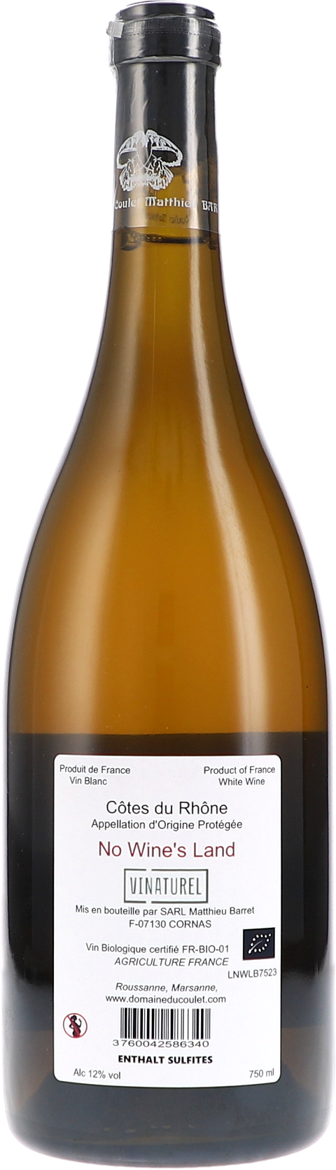 Du Coulet Côtes Du Rhône "No Wine's Land" blanc AOP 2023 BIO Rücketikett