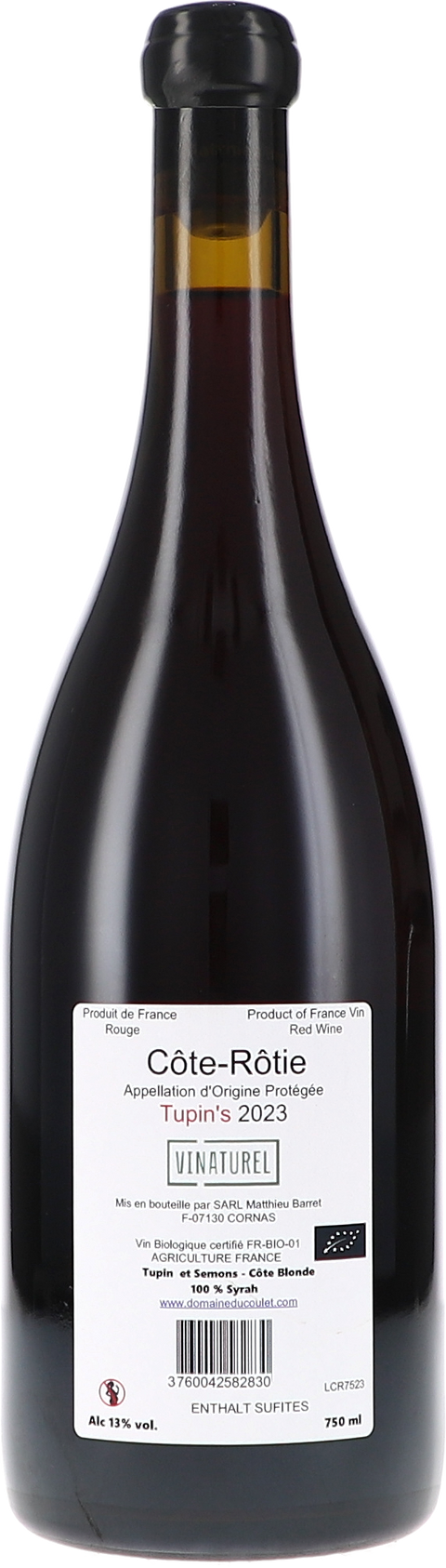 Du Coulet "Côte-Rotie ""Tupin's""" 2023 BIO Rücketikett
