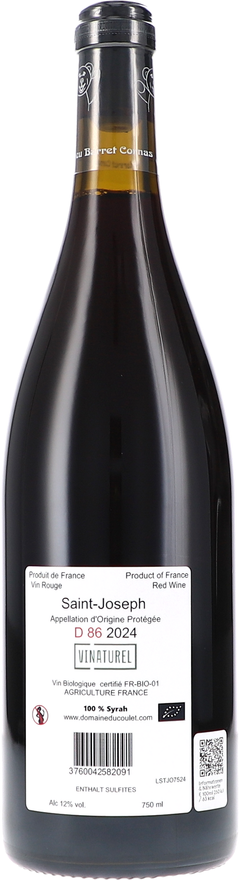 Du Coulet Saint Joseph D86 AOP 2024 BIO Rücketikett
