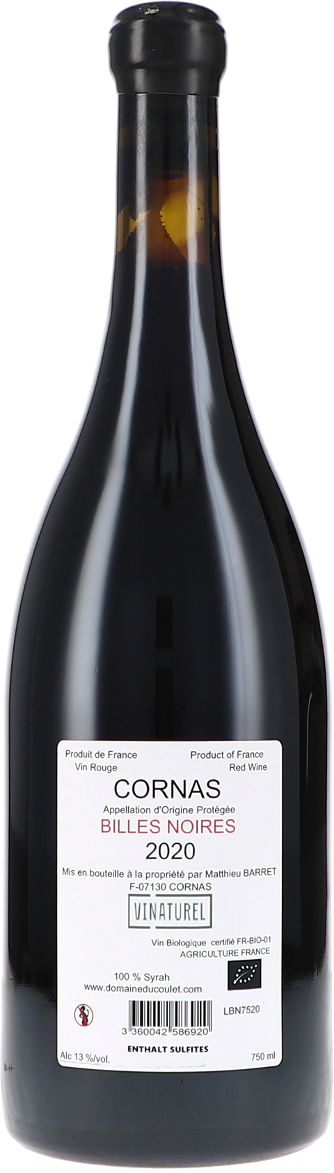 Du Coulet Cornas "Billes Noires" AOP 2020 BIO Rücketikett