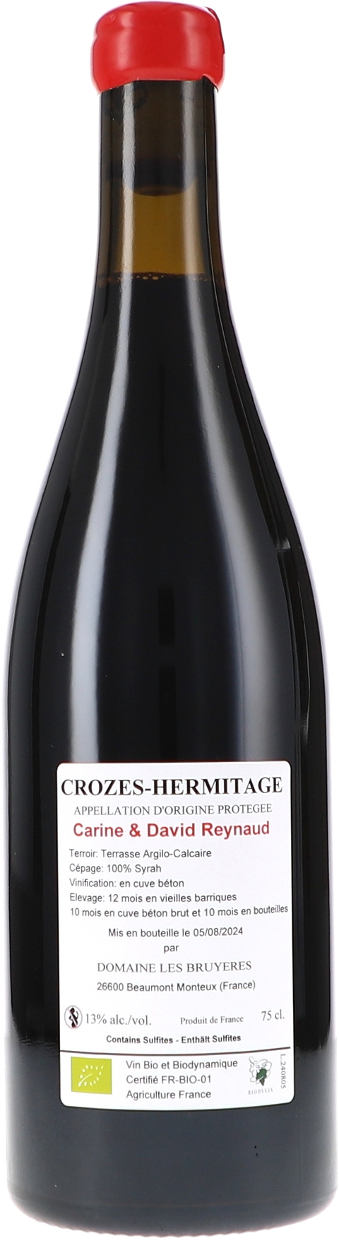 Les Bruyères Crozes Hermitage rouge, Les Croix, Vieilles Vignes 2022 BIO Rücketikett