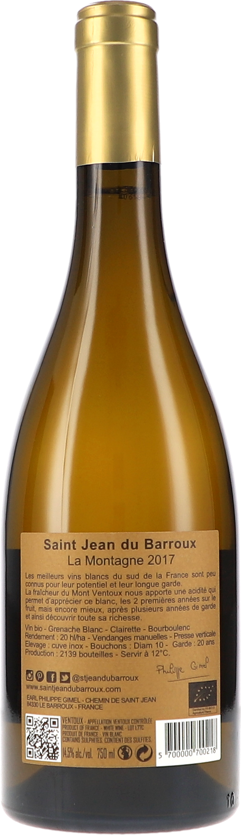 Saint Jean Du Barroux La Montagne AOC 2017 BIO Rücketikett