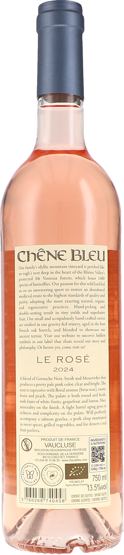 Chêne Bleu Le Rosé IGP 2024 BIO Rücketikett