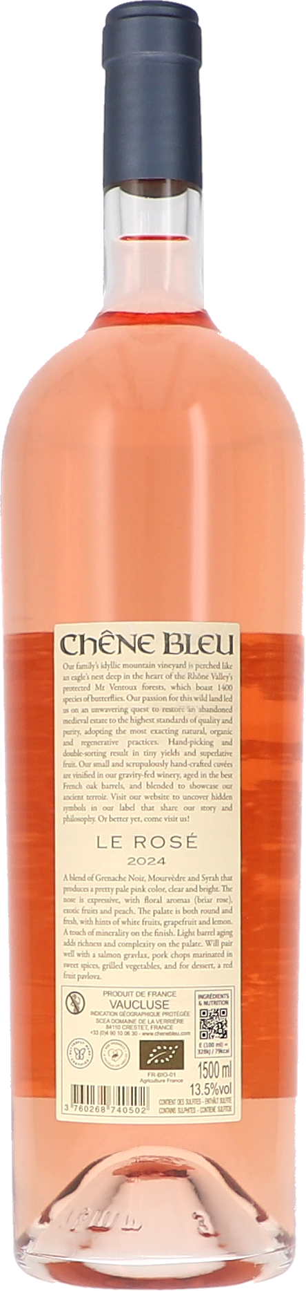 Chêne Bleu Le Rosé IGP 2024 BIO 1,5L Rücketikett