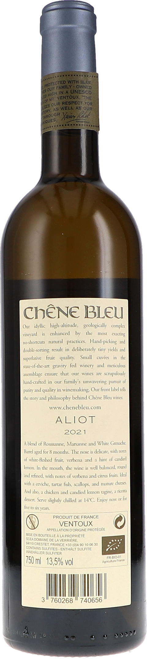 Chêne Bleu Aliot AOP 2021 BIO Rücketikett